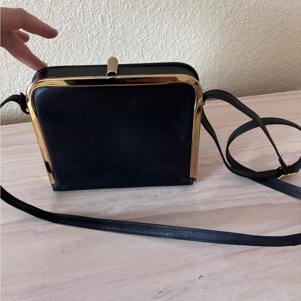 Vintage Morían Black Leather Croc Embossed Clutch Bag Rare